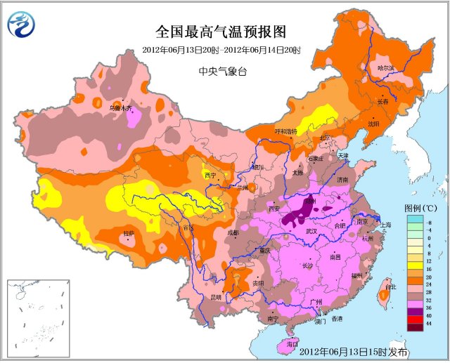 今日全国最高气温预报图